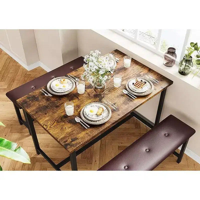 Set Tavolo da Pranzo Acekool con 2 Panche Imbottite, Tavolo Salvaspazio per Appartamento o Sala da Pranzo