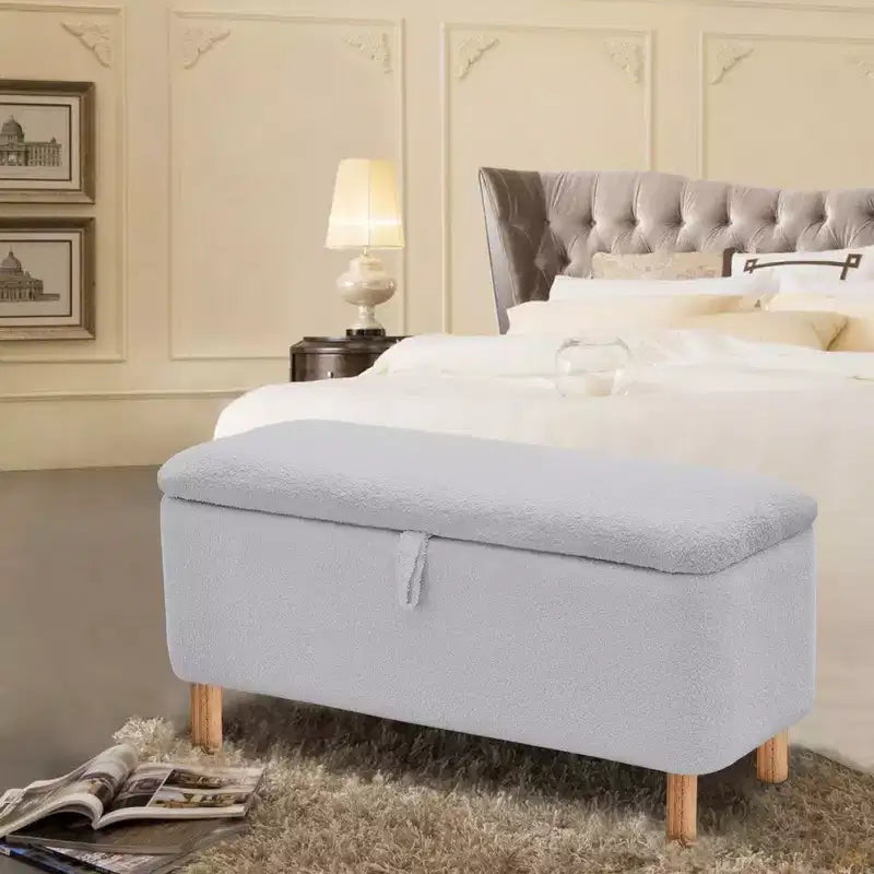 Panca Pouf Contenitore Okak Moderna con Apertura a Tirare, Comoda in Tessuto Bouclé, Pouf Contenitore Imbottito per Camera da Letto, Ingresso