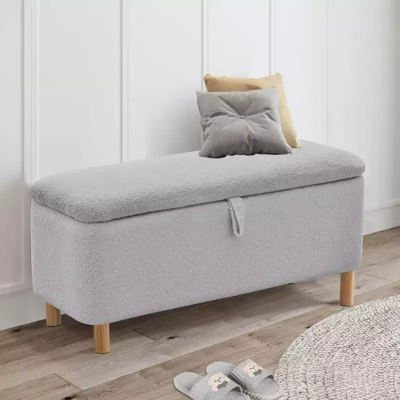 Panca Pouf Contenitore Okak Moderna con Apertura a Tirare, Comoda in Tessuto Bouclé, Pouf Contenitore Imbottito per Camera da Letto, Ingresso