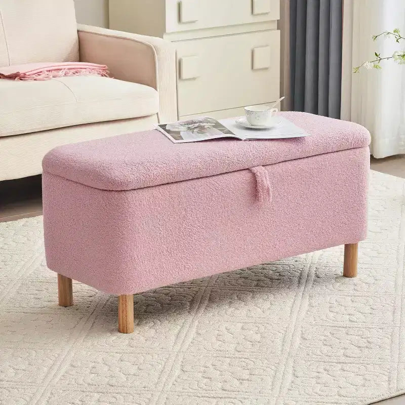 Panca Pouf Contenitore Okak Moderna con Apertura a Tirare, Comoda in Tessuto Bouclé, Pouf Contenitore Imbottito per Camera da Letto, Ingresso