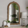 Baxton Studio Caitlin Antique Gold Finished Wood Arch Accent Wall Mirror with Carved Leaf Border