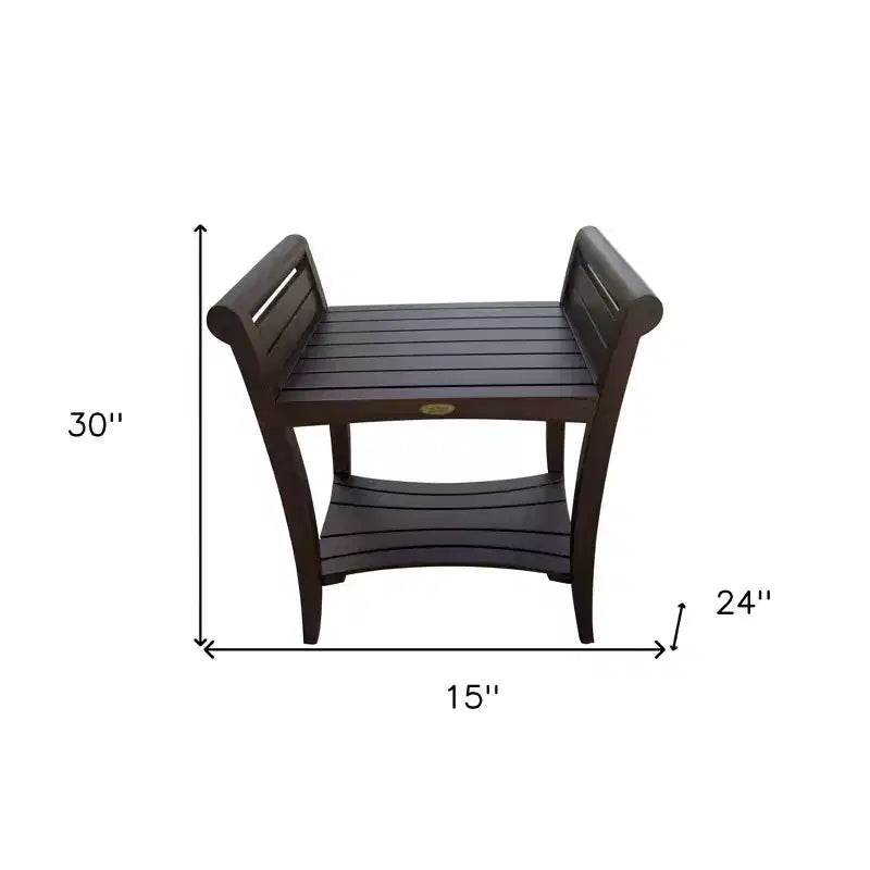 Panca doccia rettangolare in teak HomeRoots con ripiano e maniglie, finitura marrone