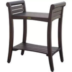 Panca doccia rettangolare in teak HomeRoots con ripiano e maniglie, finitura marrone
