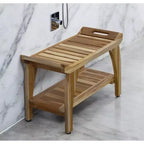 HomeRoots Panca doccia da esterno rettangolare in teak da 29" con maniglie, finitura naturale