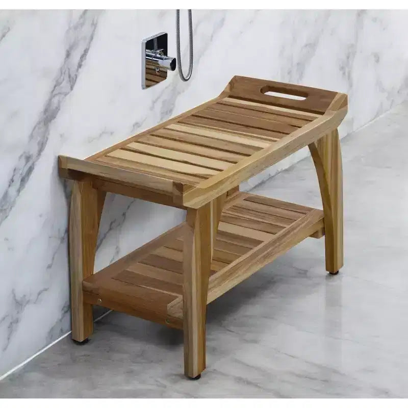 HomeRoots Panca doccia da esterno rettangolare in teak da 29" con maniglie, finitura naturale