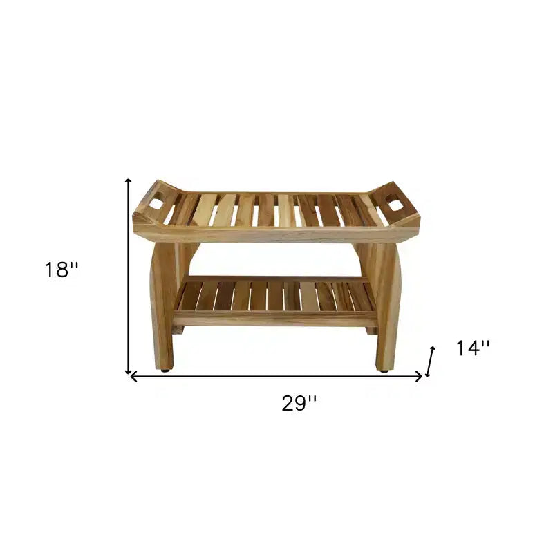 HomeRoots Panca doccia da esterno rettangolare in teak da 29" con maniglie, finitura naturale