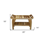 HomeRoots Panca doccia da esterno rettangolare in teak da 29" con maniglie, finitura naturale