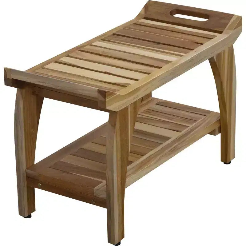 HomeRoots Panca doccia da esterno rettangolare in teak da 29" con maniglie, finitura naturale