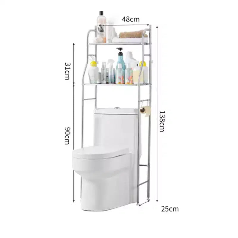 Mobiletto portaoggetti da bagno GustoWave sopra il WC, organizer da bagno in metallo con porta carta igienica e ganci, autoportante senza forare, salvaspazio, bianco