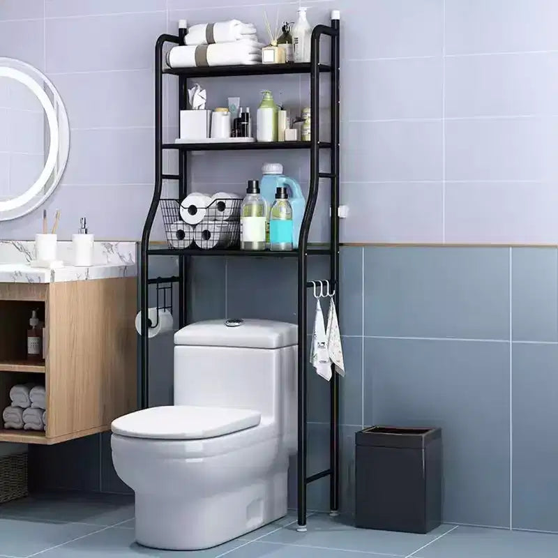 Mobiletto portaoggetti da bagno GustoWave sopra il WC, organizer da bagno in metallo con porta carta igienica e ganci, autoportante senza forare, salvaspazio, bianco