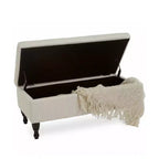 Panca Pouf Contenitore Okak con Bottoni Trapuntati, Sgabello Multifunzionale Imbottito, Panca da Letto con Gambe in Legno a Fuso per Divano Camera da Letto