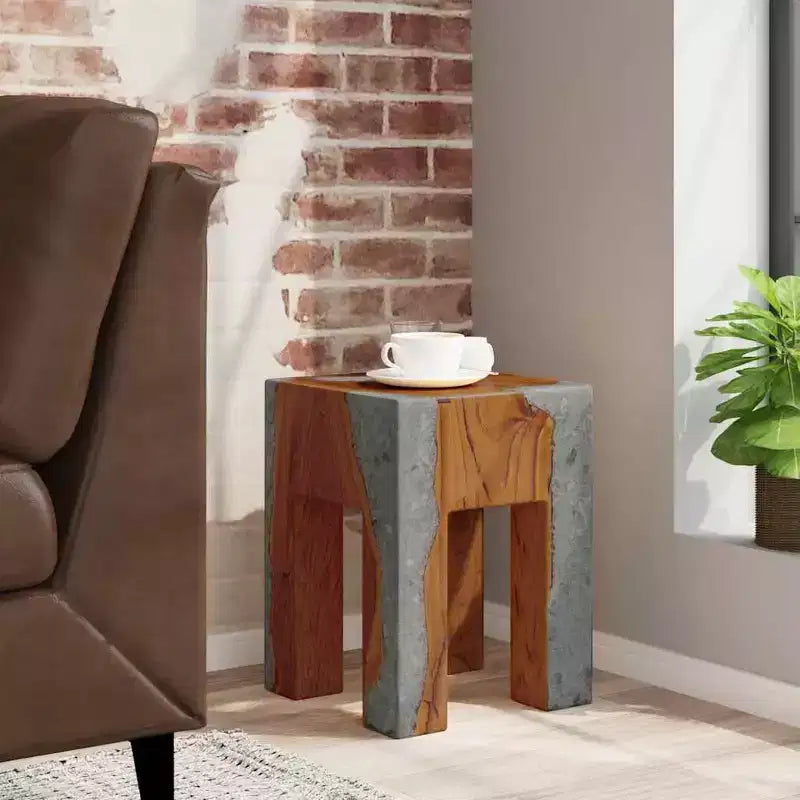 vidaXL Sgabello Multicolore in Legno Massello di Teak e Resina
