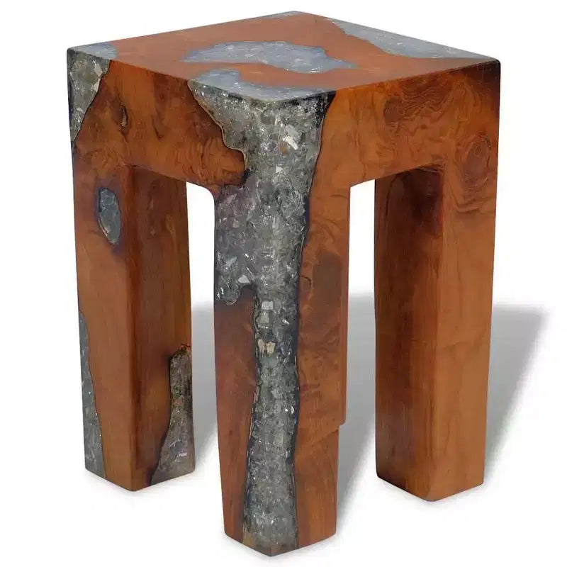 vidaXL Sgabello Multicolore in Legno Massello di Teak e Resina