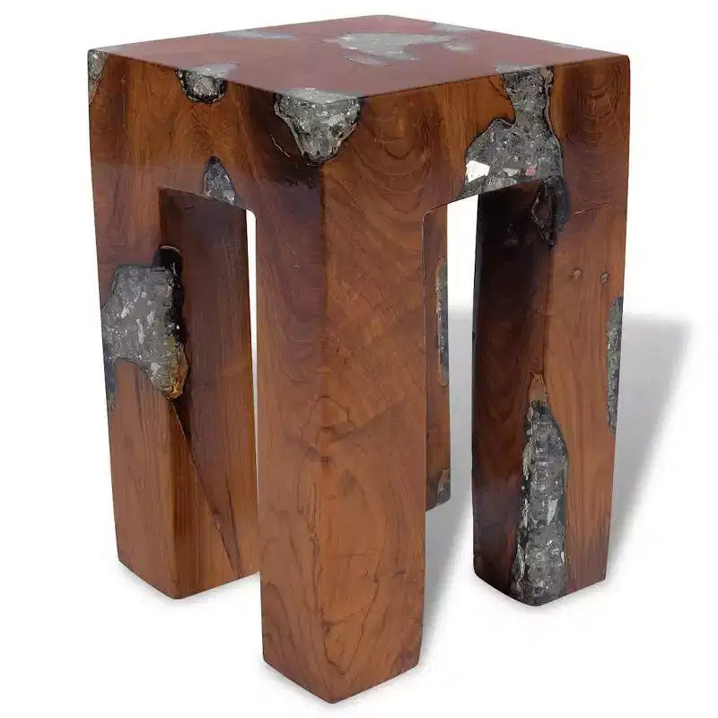 vidaXL Sgabello Multicolore in Legno Massello di Teak e Resina