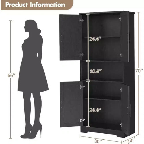Credenza dispensa alta 177,8 cm con 4 ante e ripiani regolabili, mobile da pavimento per sala da pranzo, bagno, lavanderia