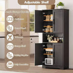 Credenza dispensa alta 177,8 cm con 4 ante e ripiani regolabili, mobile da pavimento per sala da pranzo, bagno, lavanderia