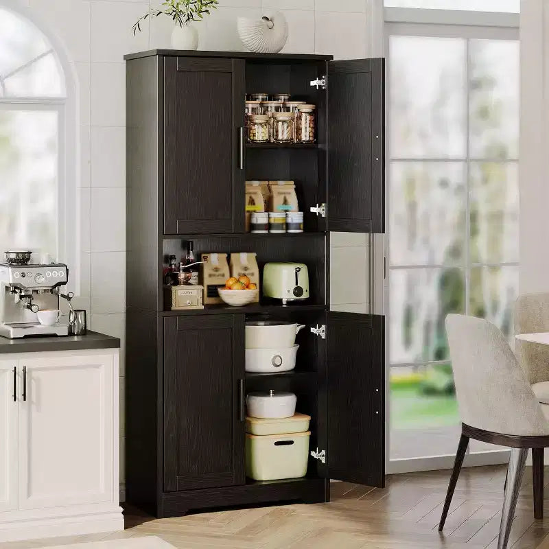 Credenza dispensa alta 177,8 cm con 4 ante e ripiani regolabili, mobile da pavimento per sala da pranzo, bagno, lavanderia