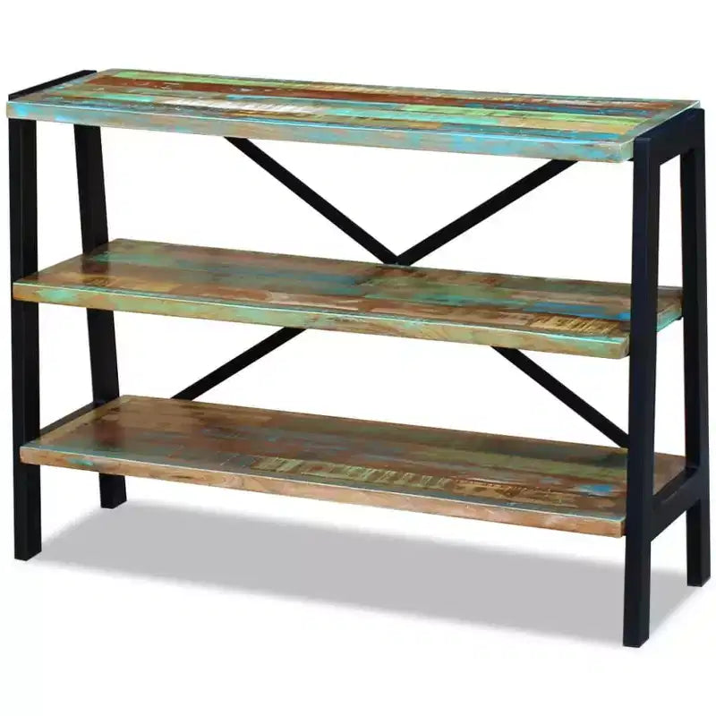 vidaXL Credenza in legno massello di recupero con struttura in acciaio - Tavolino laterale fatto a mano in stile vintage con tre ripiani per la decorazione della casa, mobile laterale multicolore