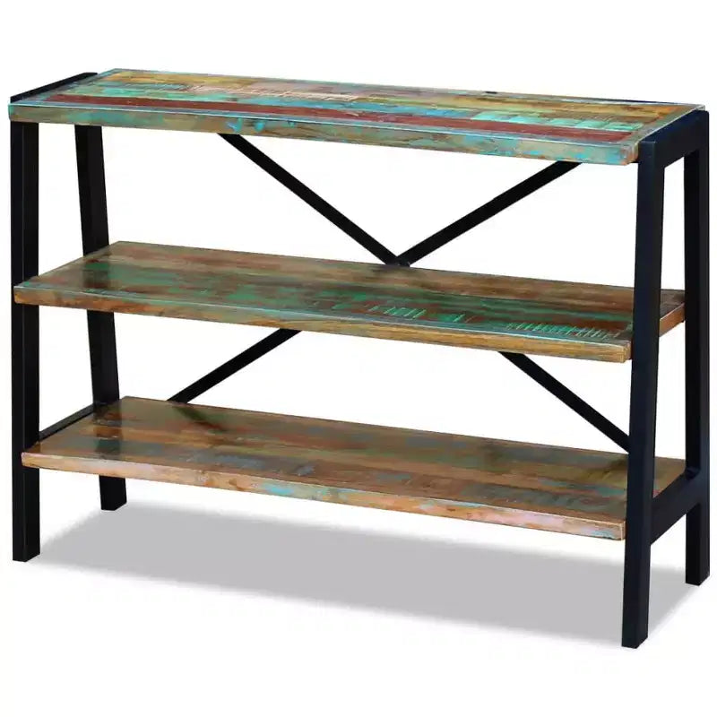 vidaXL Credenza in legno massello di recupero con struttura in acciaio - Tavolino laterale fatto a mano in stile vintage con tre ripiani per la decorazione della casa, mobile laterale multicolore