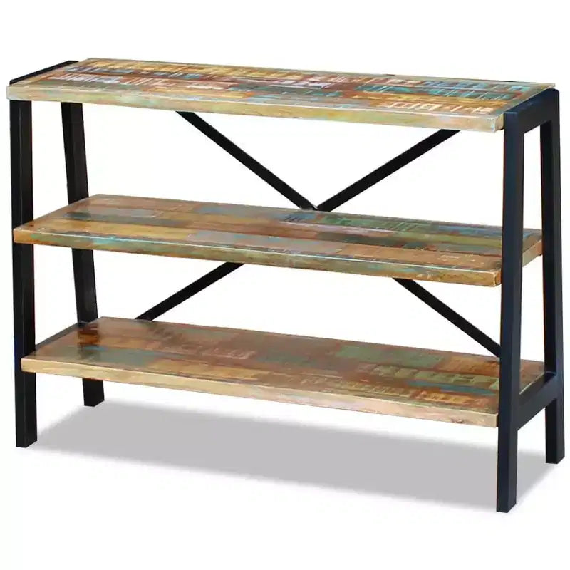 vidaXL Credenza in legno massello di recupero con struttura in acciaio - Tavolino laterale fatto a mano in stile vintage con tre ripiani per la decorazione della casa, mobile laterale multicolore