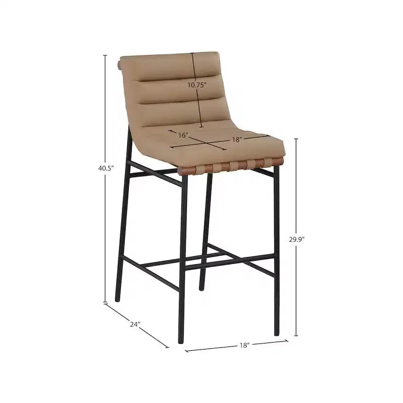 Meridian Furniture, Sgabello da bar Burke in pelle vegana marrone chiaro