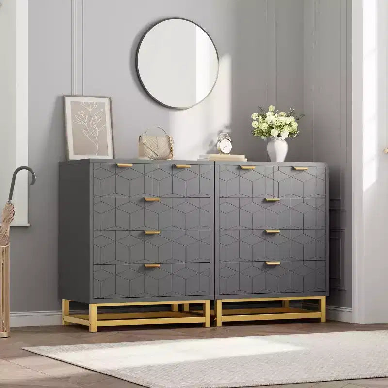 Cassettiera grigia a 5 cassetti con base in metallo - Comò moderno per camera da letto, soggiorno e organizzazione armadio