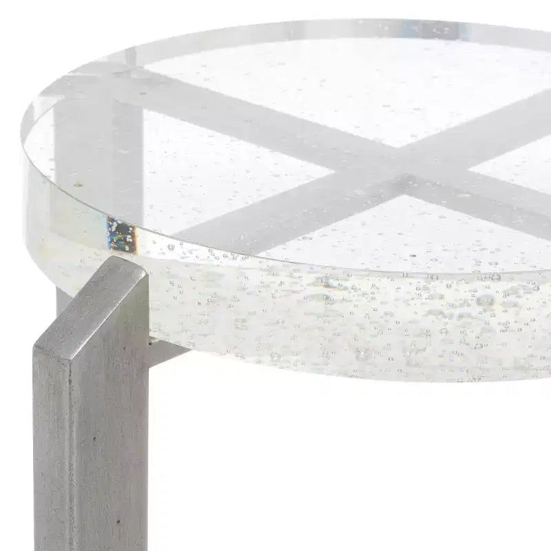 Tavolino d'appoggio Pixie Round Bubble Glass - AMH8354A - Argento/Trasparente - Safavieh Couture