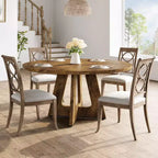 Set Tavolo da Pranzo Rotondo Grande da 120 cm per 4-6 Persone, Tavolo da Cena Stile Fattoria con Piano e Gambe in Legno - (Sedie Escluse)