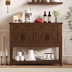 47.2 Tavolo consolle rustico, con 2 cassetti, 4 ante e ripiano aperto, mobile bar per caffè, credenza stretta per cucina, corridoio, soggiorno