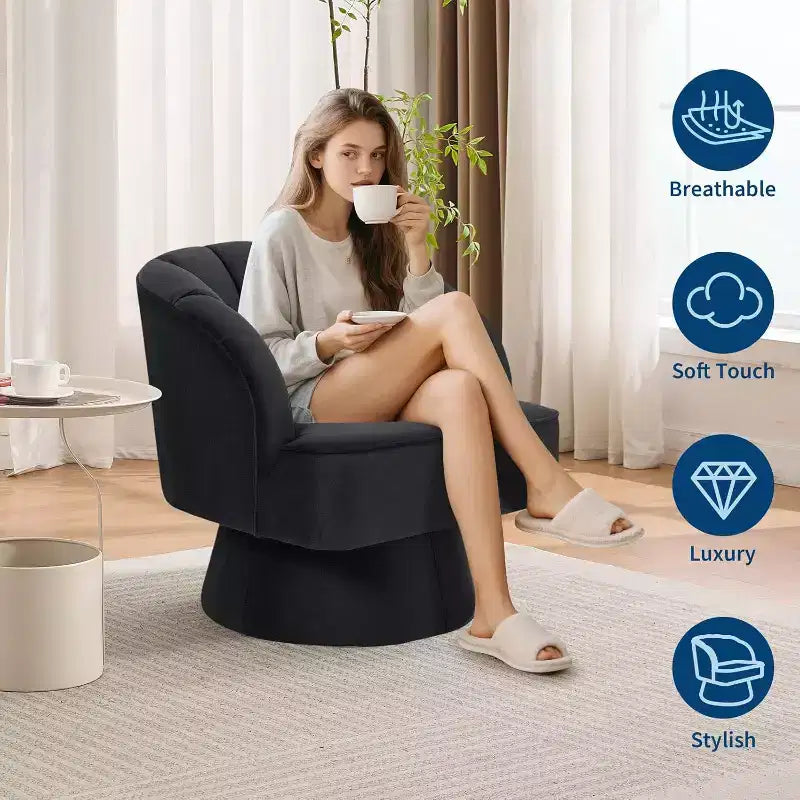 Sedia moderna girevole a barilotto, poltrona imbottita a 360° con schienale a righe e imbottitura morbida (set da 2)