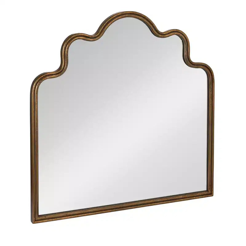 Storied Home Wavy Scalloped Arched Metal Framed Wall Mirror, Gold