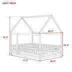 Letto a pavimento MAYEERTY Full House in legno con telaio a pavimento, sponde di sicurezza beige