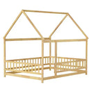 Letto a pavimento MAYEERTY Full House in legno con telaio a pavimento, sponde di sicurezza beige