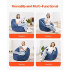 Poltrona a sacco VEVOR, Poltrona a sacco da 3 piedi con braccioli morbidi e tasca portaoggetti, Riempita con memory foam 25D e rivestimento in morbido velluto Teddy, Blu