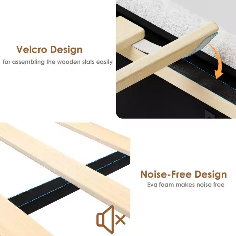 Struttura Letto con 4 Cassetti Contenitore, Struttura Letto Imbottita con Testiera, Stazione di Ricarica Luci LED, Nessuna Rete a Molle Necessaria, Silenzioso