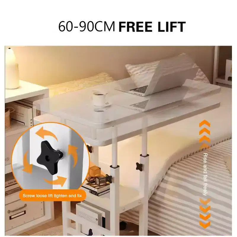 Tavolino Regolabile da Letto con Ruote, Tavolo C da Divano, Altezza Regolabile, Inclinabile, Comodino per Laptop, Ospedale e Casa