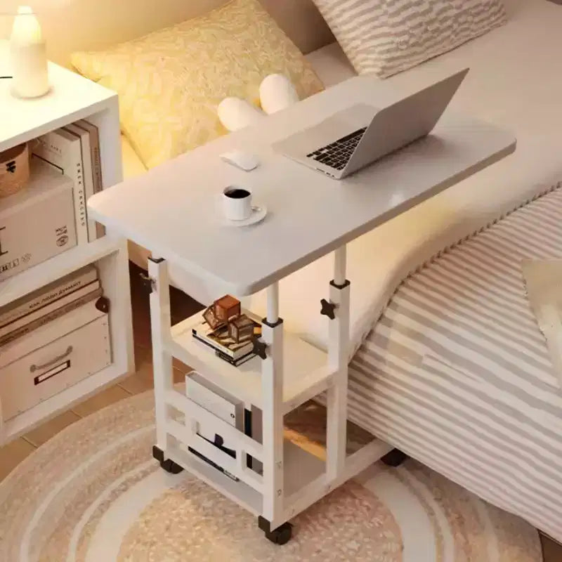 Tavolino Regolabile da Letto con Ruote, Tavolo C da Divano, Altezza Regolabile, Inclinabile, Comodino per Laptop, Ospedale e Casa