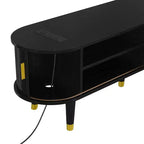 Set Mobile TV e Tavolino da Caffè ModernLuxe con Stazione di Ricarica, Consolle Multimediale Ovale con Anta Scorrevole per TV fino a 80 Pollici, Tavolino Centrale Mid-Century Farmhouse
