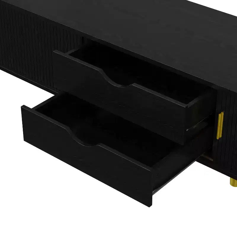 Set Mobile TV e Tavolino da Caffè ModernLuxe con Stazione di Ricarica, Consolle Multimediale Ovale con Anta Scorrevole per TV fino a 80 Pollici, Tavolino Centrale Mid-Century Farmhouse