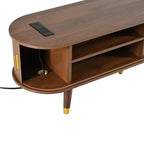 Set Mobile TV e Tavolino da Caffè ModernLuxe con Stazione di Ricarica, Consolle Multimediale Ovale con Anta Scorrevole per TV fino a 80 Pollici, Tavolino Centrale Mid-Century Farmhouse