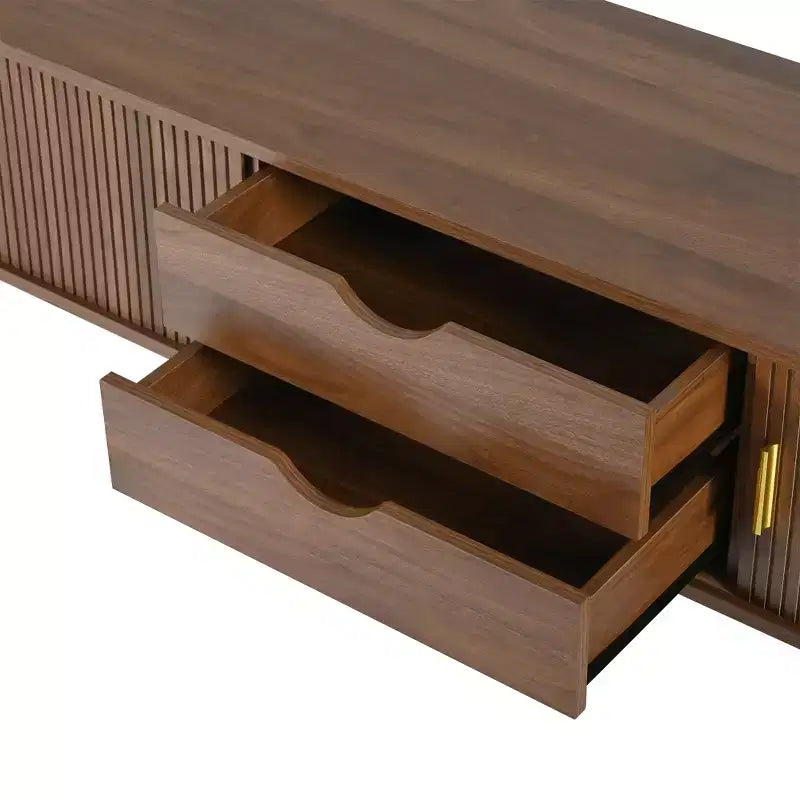 Set Mobile TV e Tavolino da Caffè ModernLuxe con Stazione di Ricarica, Consolle Multimediale Ovale con Anta Scorrevole per TV fino a 80 Pollici, Tavolino Centrale Mid-Century Farmhouse