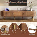 Set Mobile TV e Tavolino da Caffè ModernLuxe con Stazione di Ricarica, Consolle Multimediale Ovale con Anta Scorrevole per TV fino a 80 Pollici, Tavolino Centrale Mid-Century Farmhouse