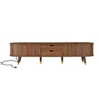 Set Mobile TV e Tavolino da Caffè ModernLuxe con Stazione di Ricarica, Consolle Multimediale Ovale con Anta Scorrevole per TV fino a 80 Pollici, Tavolino Centrale Mid-Century Farmhouse
