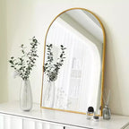 Specchio da parete ad arco dorato per bagno con cornice in metallo