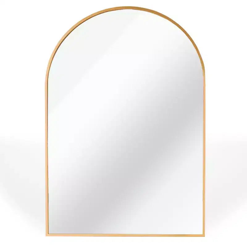 Specchio da parete ad arco dorato per bagno con cornice in metallo