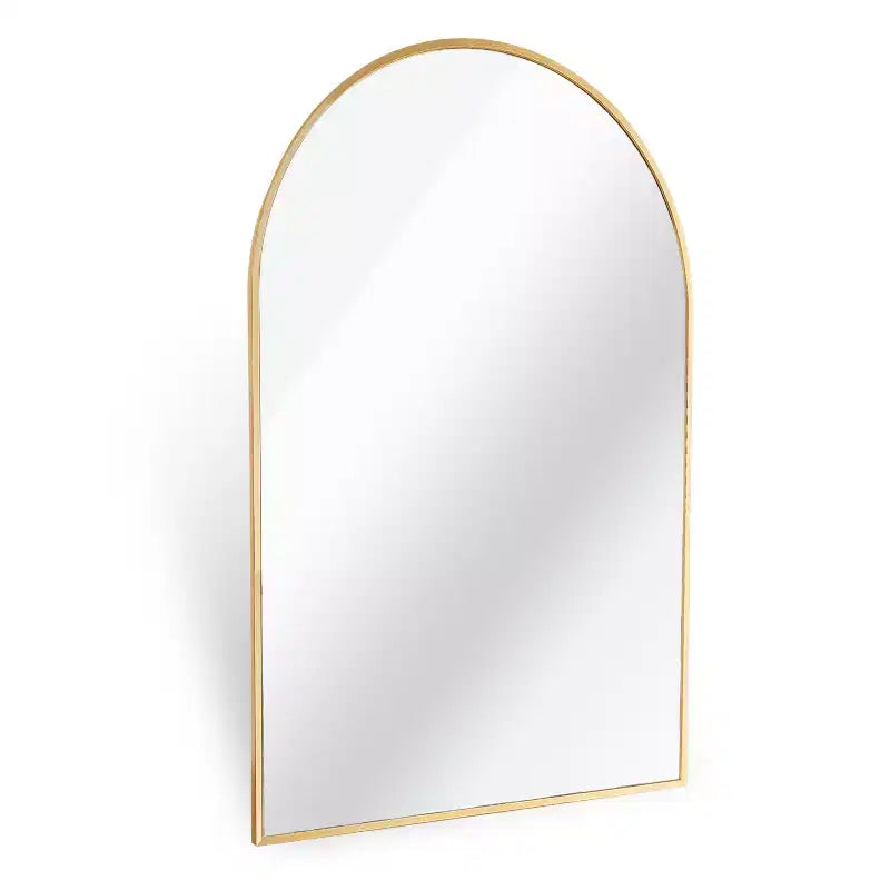 Specchio da parete ad arco dorato per bagno con cornice in metallo
