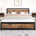 King Size Bed Frame with Headboard, No Box Spring Needed, 14 Platform with Storage, Retro Brown