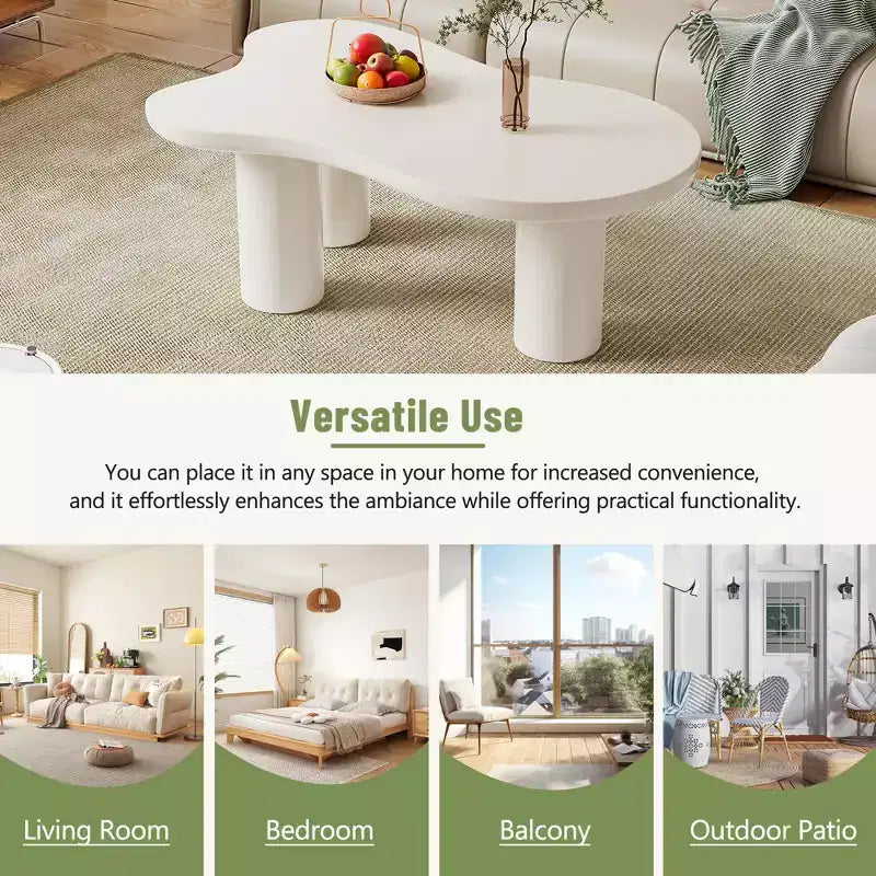 Tavolino da salotto CLIHOME Cloud in stile crema, irregolare, con 3 gambe robuste, elegante tavolino con bordo arrotondato