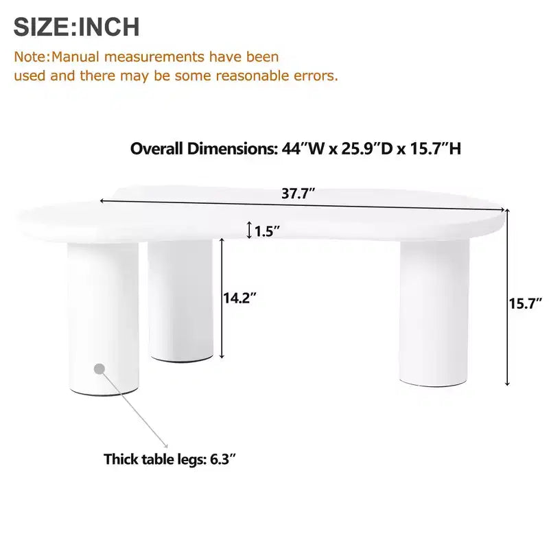 Tavolino da salotto CLIHOME Cloud in stile crema, irregolare, con 3 gambe robuste, elegante tavolino con bordo arrotondato
