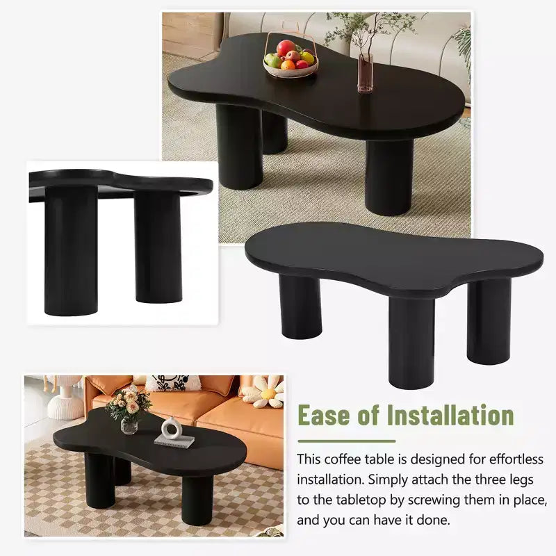 Tavolino da salotto CLIHOME Cloud in stile crema, irregolare, con 3 gambe robuste, elegante tavolino con bordo arrotondato